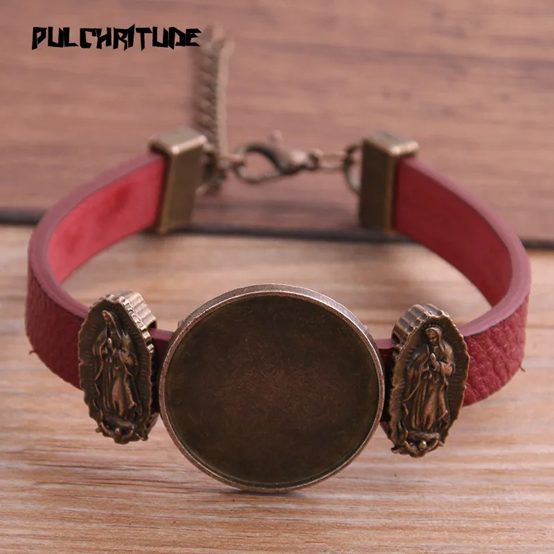 Nowa 1szt 6-kolorowa bransoletka z PU Brązowa podstawa Jezusa Ustawianie mankietu Puste tace Brazel Fit 25mm Szklana kopuła Cameo Kaboszon Biżuteria DIY — zdjęcie 5