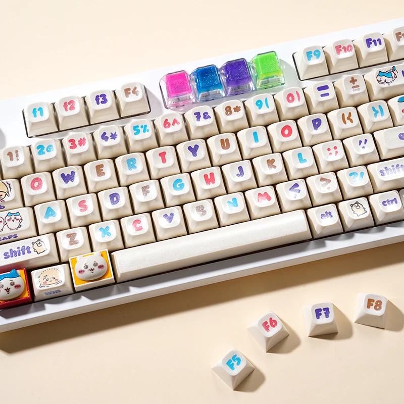 Chiikawa Keycap Set abs plastic retro beige for mechanical keyboard beige grey cyan gh60/64/75/80/84/96/87/104