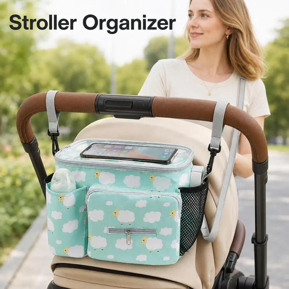 Stroller Organizer Bags Large Capacity Travel Hanging Bag With Bottle Holder Diaper Storage Bag For Parents Baby Stroller Access