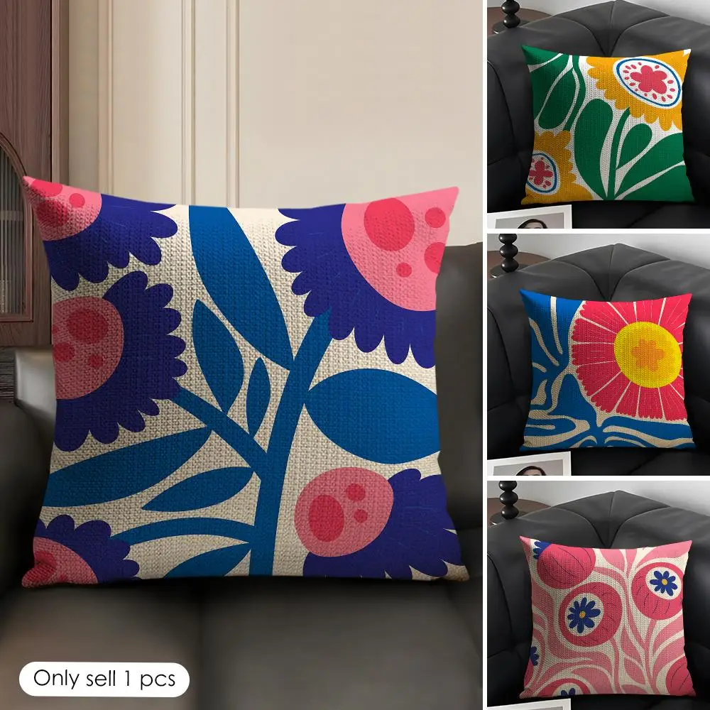 Bold Matisse Floral Cushion Cover Natural Linen Organic Fabric Double-Sided Printing Breathable Perfect Gift For Decor