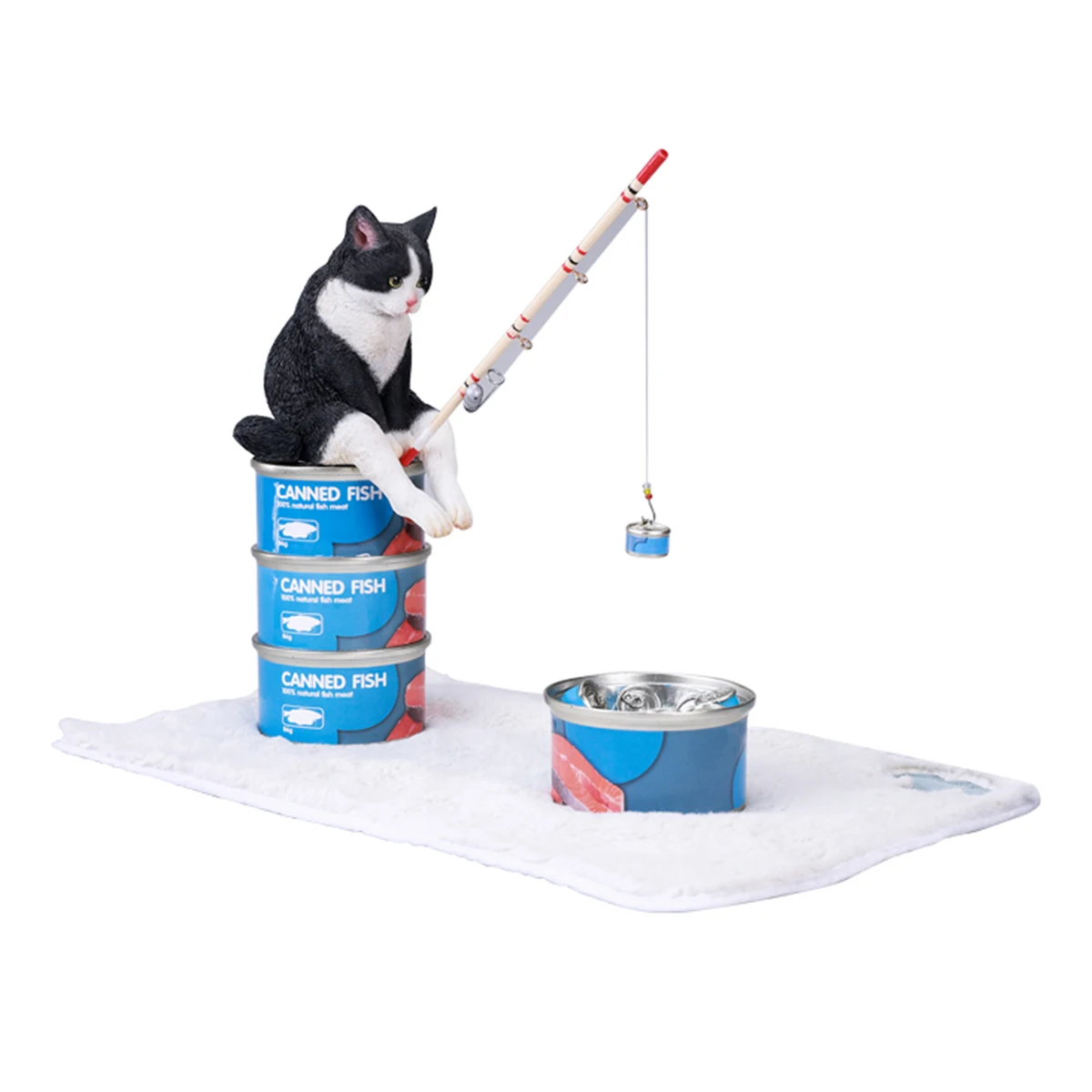 HIPLAY JXK Dream-Fishing Kitten Cat Figura de animal realista estática experta pintada a mano negra