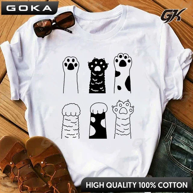 Maycaur Cat T Shirts for Women Funny Cartoon T-shirts Grunge Kawaii 90s Fashion Tshirt Korean Female Tops Gothic Clothes