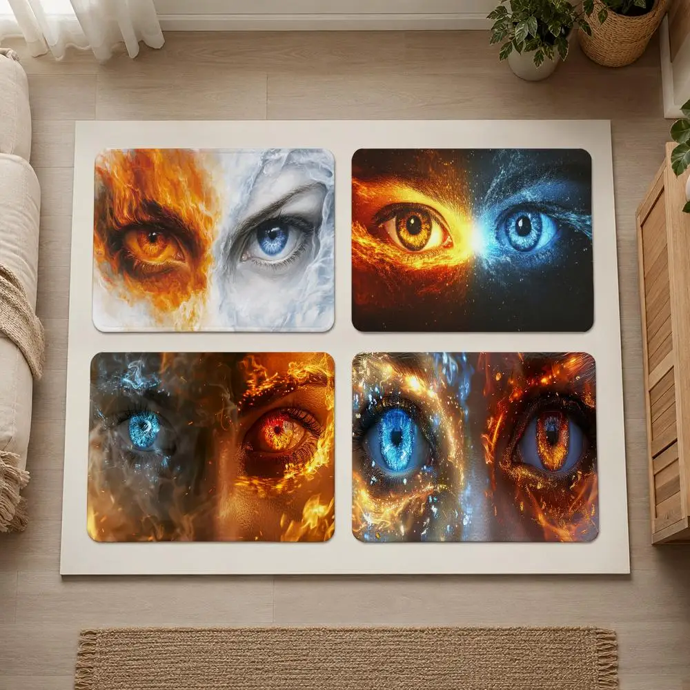 Fiery And Icy Eyes Flannel Rug Non-Slip Absorbent Soft Washable Floor Mat For Entryway Hallway Bathroom Kitchen Decor