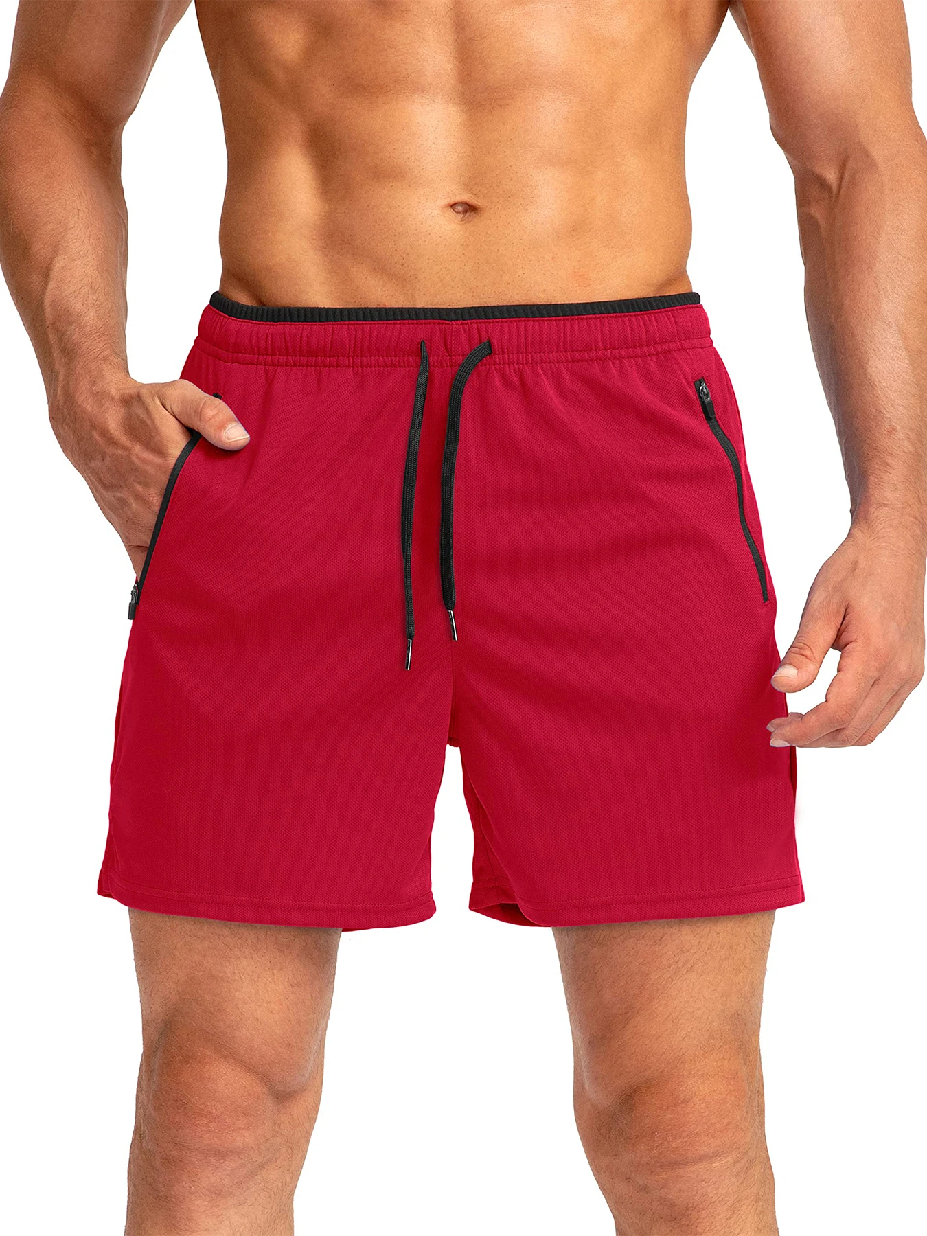 Herren-Laufshorts mit Reißverschlusstaschen, schnelltrocknend, geeignet für Fitness-Workouts, 5-Zoll-Herrenshorts – Detail 16