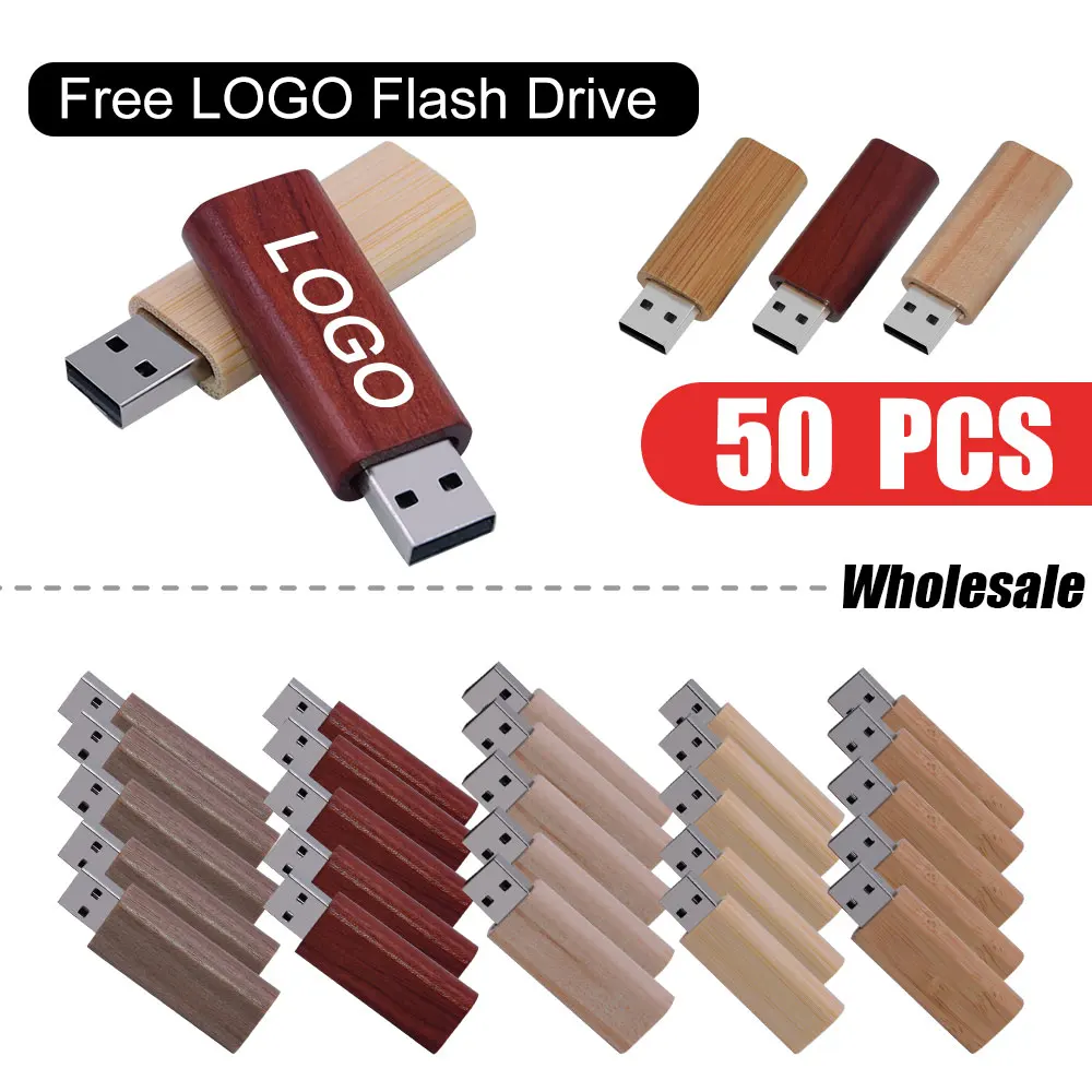 

USB 2.0 50PCS Free Logo Wooden USB Flash Drive Memory Stick Bamboo Wood Pen Drive 4GB 16GB 32GB 64GB U Disk Wedding Gift