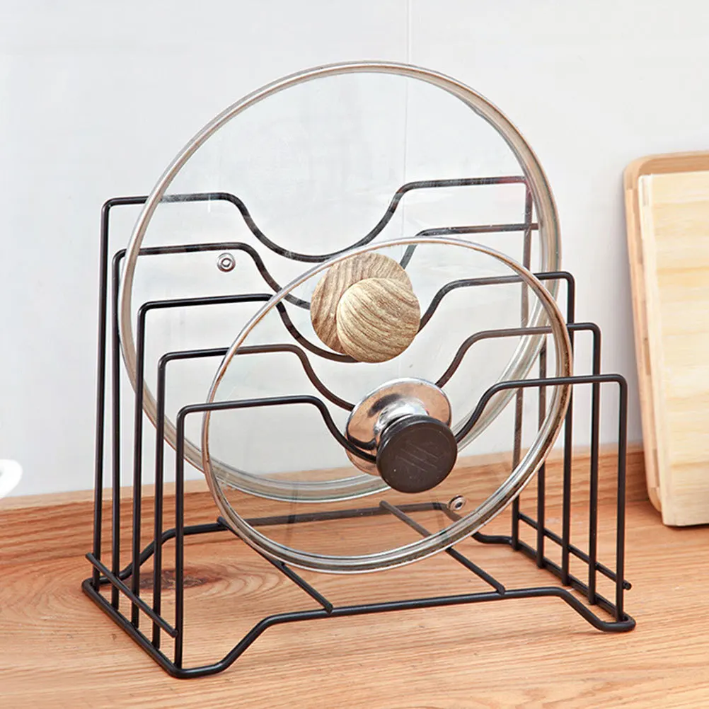 

1pc Kitchen Storage Rack Multi-Layer Black Stand For Cutting Board Pot Lid Pan Organizer Ventilated Corrosion Resistant