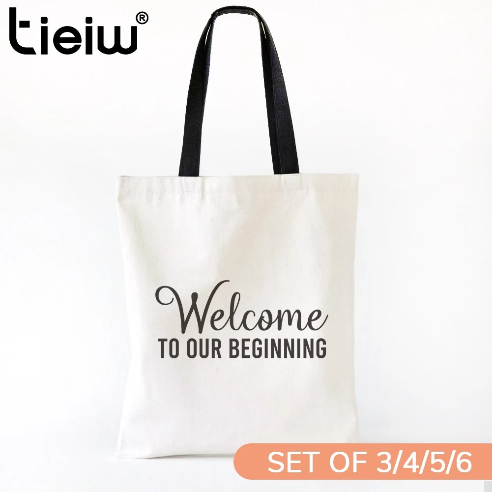 

Welcome to Our Beginning Printed Tote Bag Wedding and Engagement Gift Perfect for Daily Shopping and Eco-Friendly Lifestyle