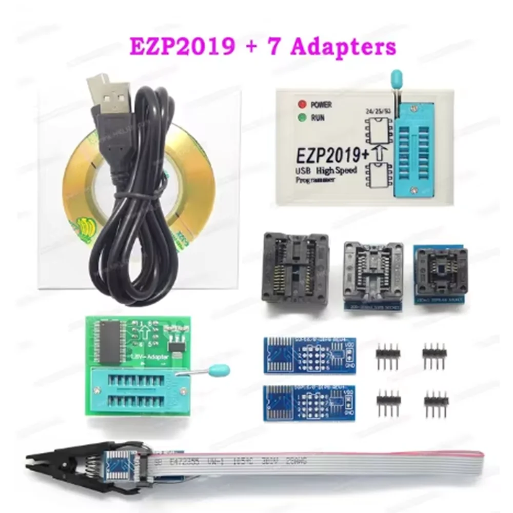 EZP2019+ Programator USB SPI + 12 adapterów Obsługuje 24 25 93 EEPROM 25 Flash Bios Chip Win7 i 8 lepszy niż EZP2013 EZP2010