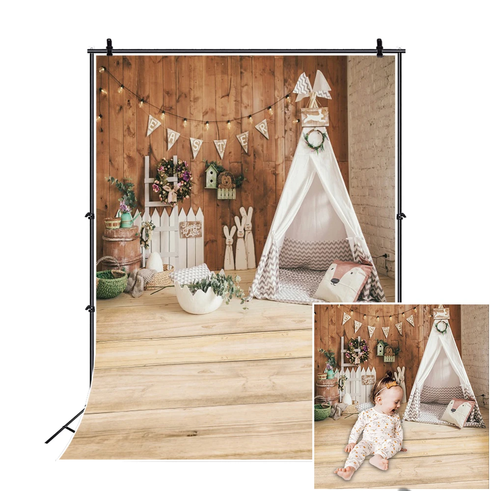 Laeacco الربيع عيد الفصح التصوير خلفية العشب الأخضر الزهور بيض عيد الفصح الطفل صورة الخشب مجلس جدار صور خلفية الدعامة