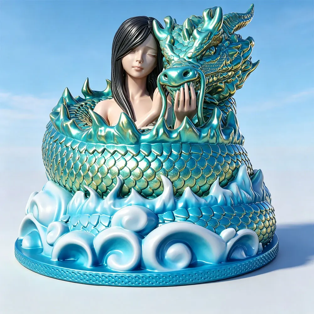 1/24/12/6 Desktop Decoration, Dragon Guardian Maiden Resin Model, GK Mini 3D Printed Grey Model Doll DIY Model, Uncolored