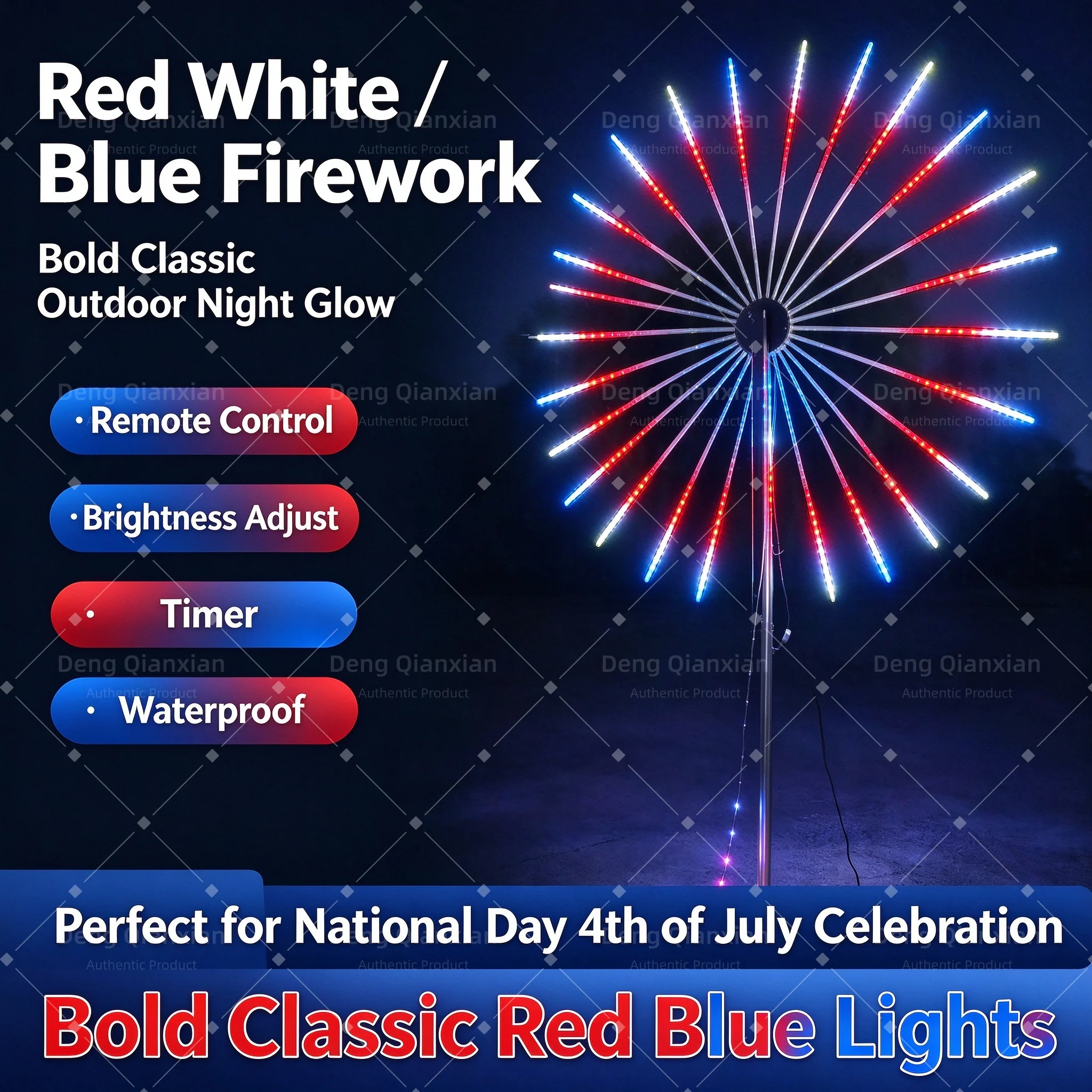 Double-Sided LED Firework Lights 24 Tubes, Sound Activated Music Sync, APP Control Waterproof Outdoor Holiday Decor Lamp