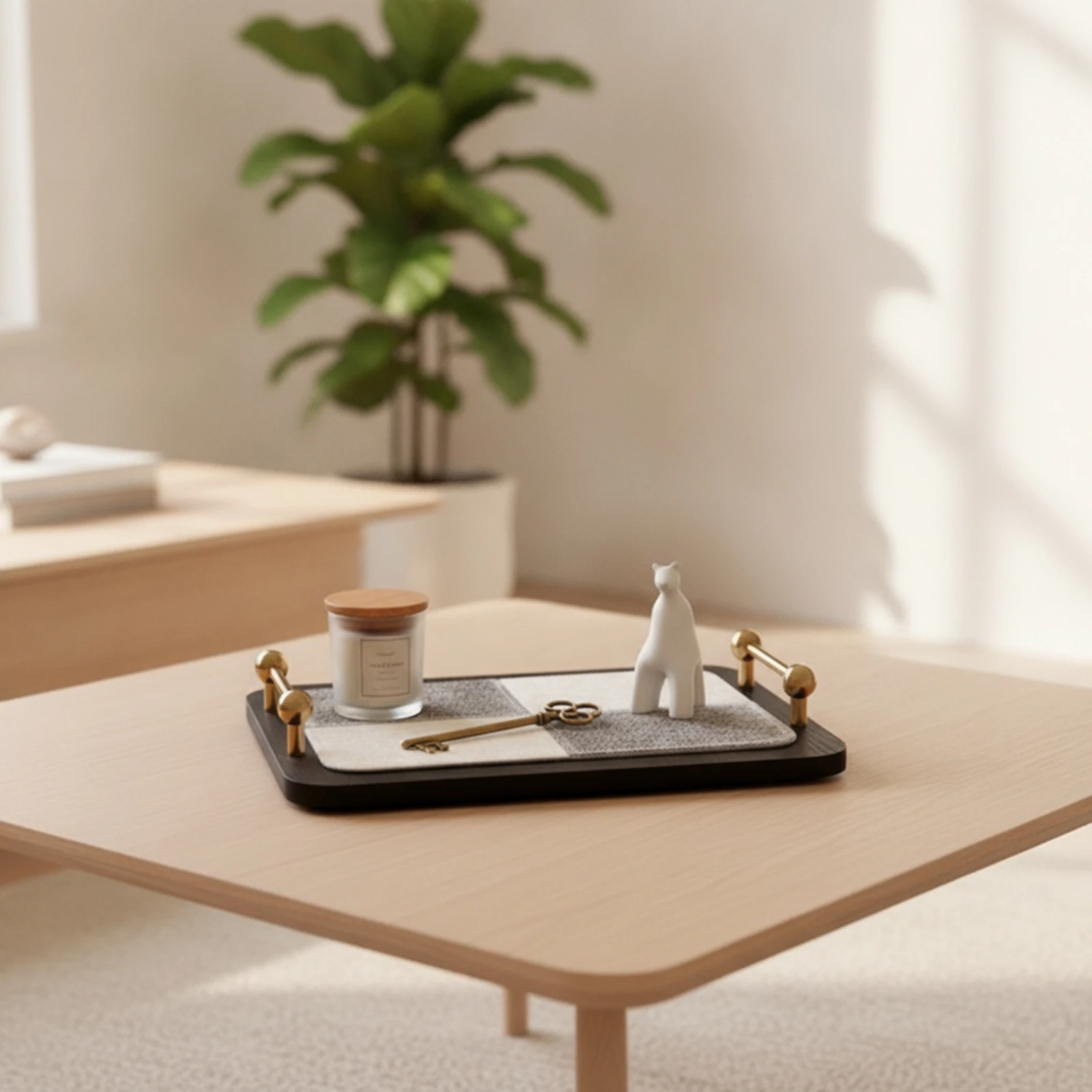 Decorative Tray with Handles Rectangular Patchwork Tray Modern Slim for Coffee Table, Vanity
