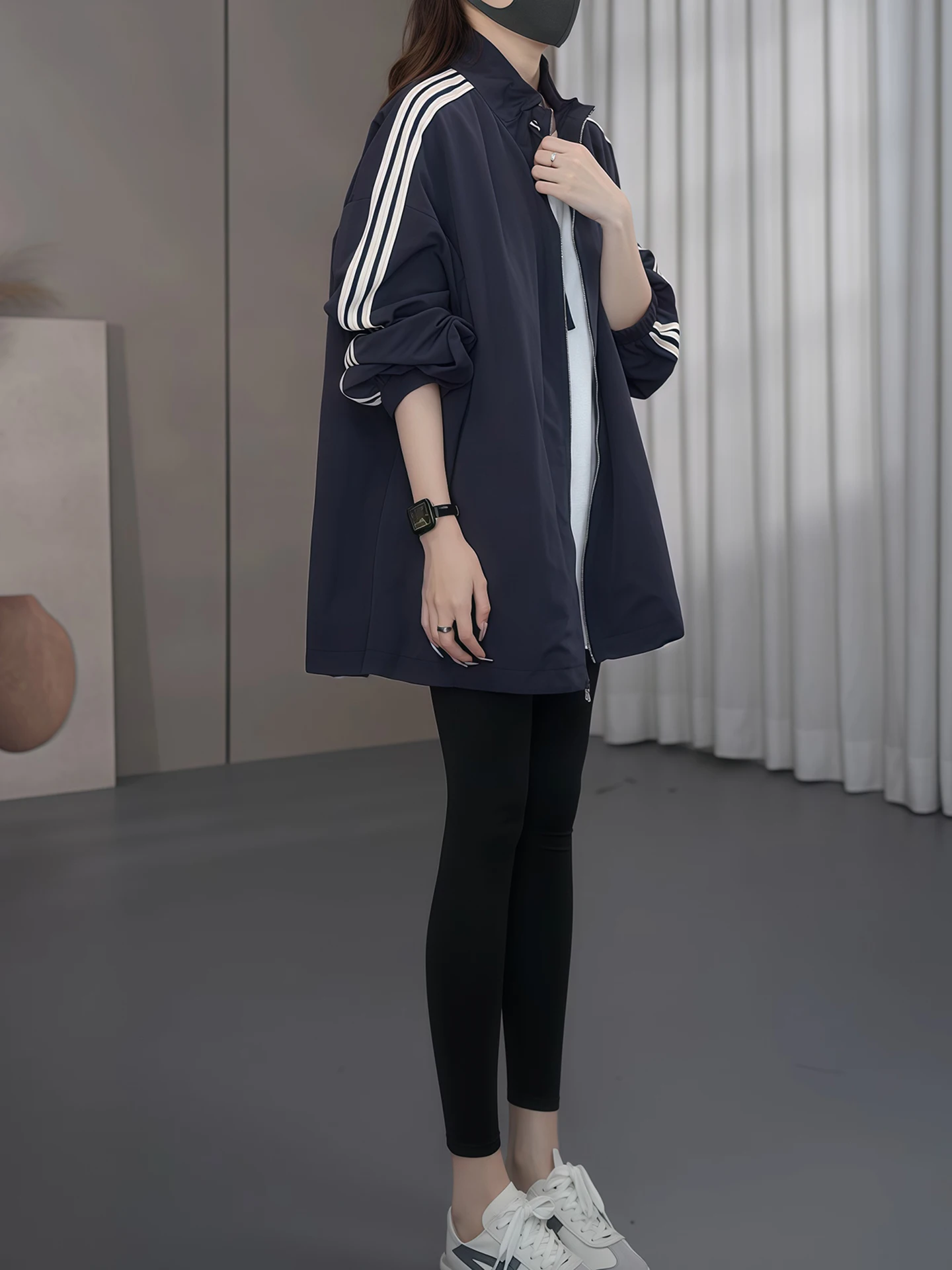 Spring Autumn Casual Loose Fit Commute Ready Lightweight Stand Collar Jacket Women's Fashion Upperwear Polyester Fiber Long S...