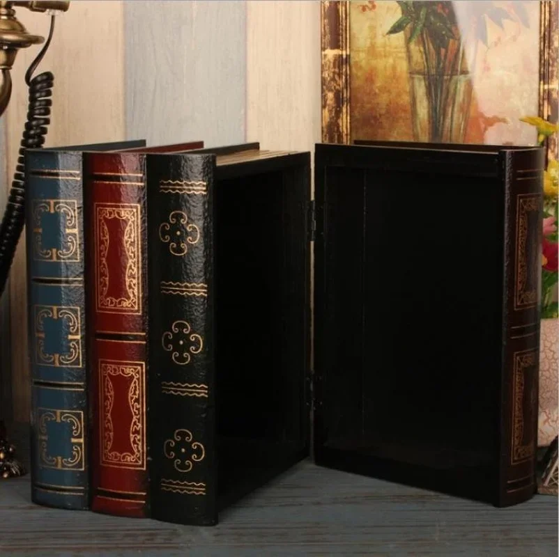 European-Style Retro Wood Decoration Emulational Book Storage Box Display Props Creative Decoration