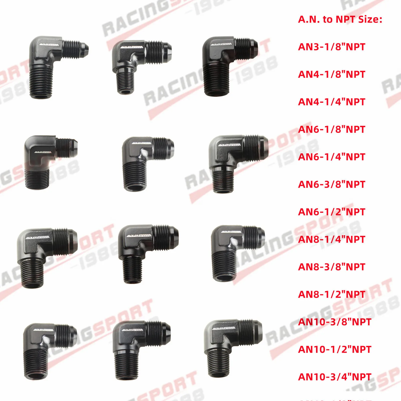 �y�Z�[�����zAN3 AN4 AN6 AN8 AN10 AN12 Male Flare To 1/8" 1/4" 3/8" NPT Adapter 90 Degree Tube Hose Fitting