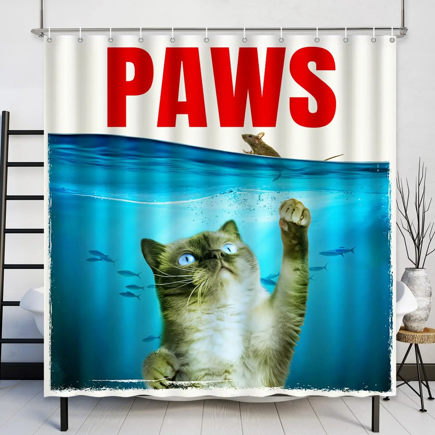 

PAWS Cat Underwater Shower Curtain Funny Animal Design Humor Art Pet Theme Bath Decor Waterproof Fabric Novelty Gift Home