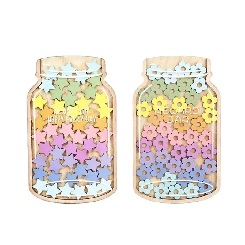 A69elearning Incentive Tool Wooden Star Jar 2Pcs Children' S Reward System, Desktop Decoration For Classroom& Home