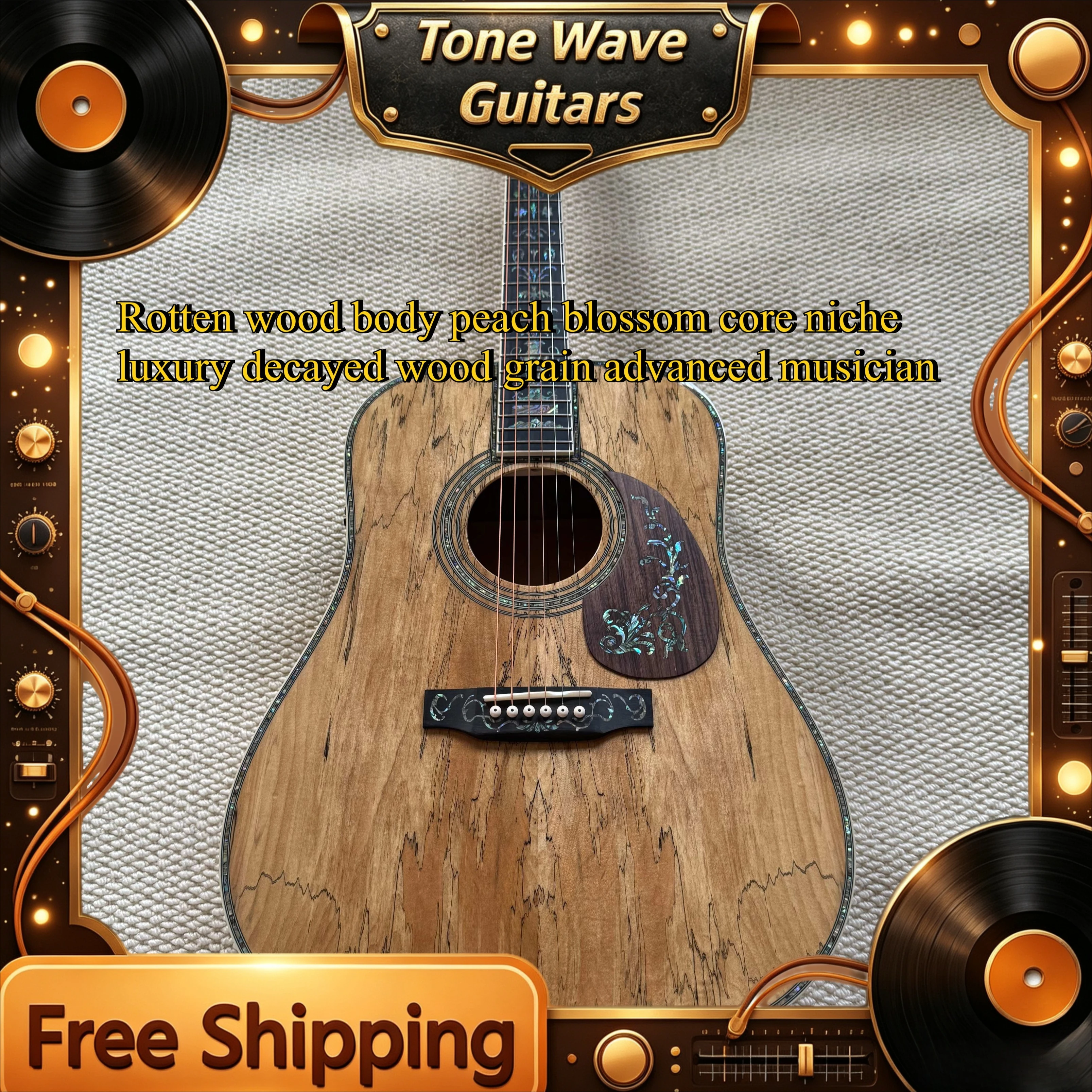 Acoustic Guitar Rotten Wood Body Peach Blossom Core Backside Niche Luxury Decayed Wood Grain Advanced Musician Free Shipping