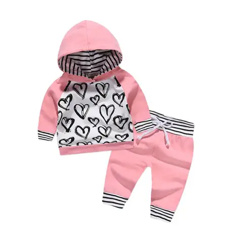 Ropa para bebé recién nacido, traje de manga larga con capucha y pantalones con forma de corazón, 2 uds., traje deportivo diario de otoño para niña de 0 a 18 meses