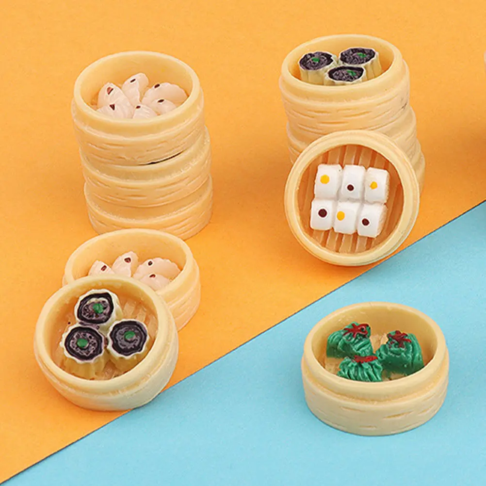 

12Pcs Miniature Steamed Buns Steamer Set Realistic Simulation Mini Food Decor Photography Prop Preschool Educational Craft