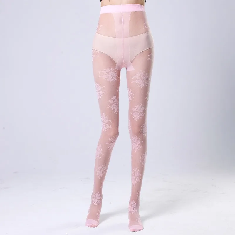 Sexy Feminine Mesh Jacquard Tights Summer Spring Rose Flowers JK Fishnet Pantyhose 7 Colors Woman Thin Long Black Stockings