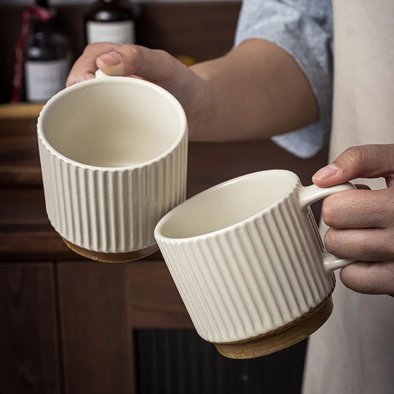2Pcs exquisite 8oz embossed striped ceramic coffee cup, simple and fashionable design, cute little cup, handicraft giveaway