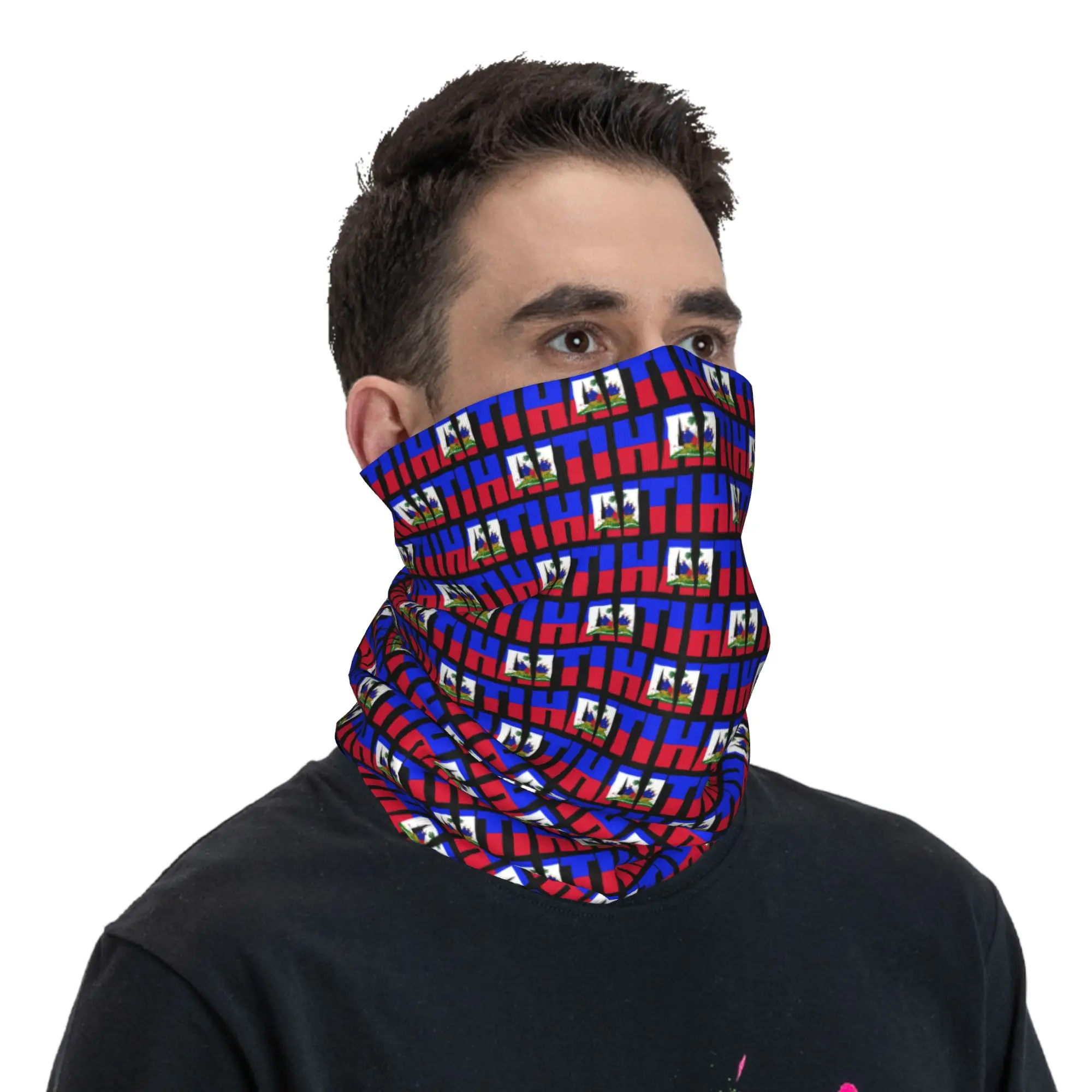 Haiti Flag Bandana Winter Neck Warmer Women Windproof Wrap Face Scarf for Hiking  Gaiter Headband view 6