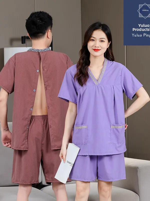Pure Cotton Front Back Open Cardigan Moxibustion Massage Special Health Care Beauty Salon Sauna Suit Back Opening Design