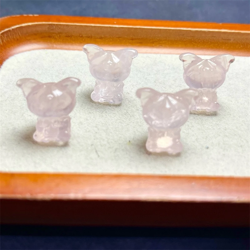 5PCS Natural Rose Quartz Cartoon Carving Crystal Crafts Energy Gemstone Healing Jewelry Children Toy Gift 18X16MM