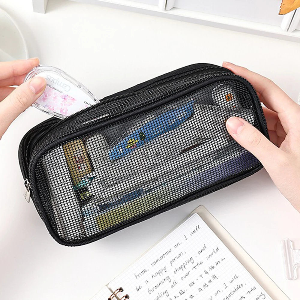 Imagem -02 - Japão Kokuyo-double Layer Malha Lápis Case Student Storage Bolsa Pen Bolsa Grande Capacidade Papelaria Campus Multi Funcional Armazenamento