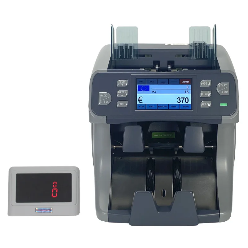 High Precision Money Counting Machine Touch Panel TFT Display 2 Pockets Value Counter With Note Discriminator