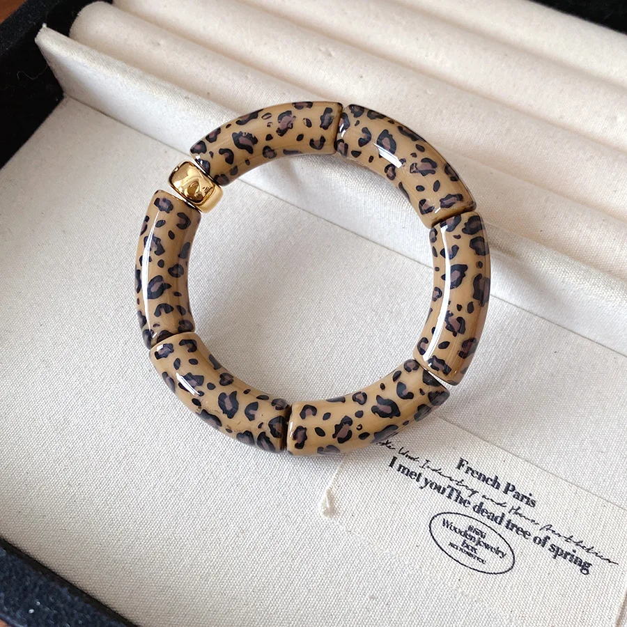 Multi-style Leopard Print Acrylic Stretchy Bracelets Set