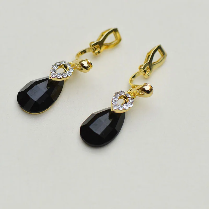 Crystal Water Drop Long Earrings Bling Rhinestone Cubic Zirconia Temperament Women Clip Non Pierced Ear Cuff Jewelry