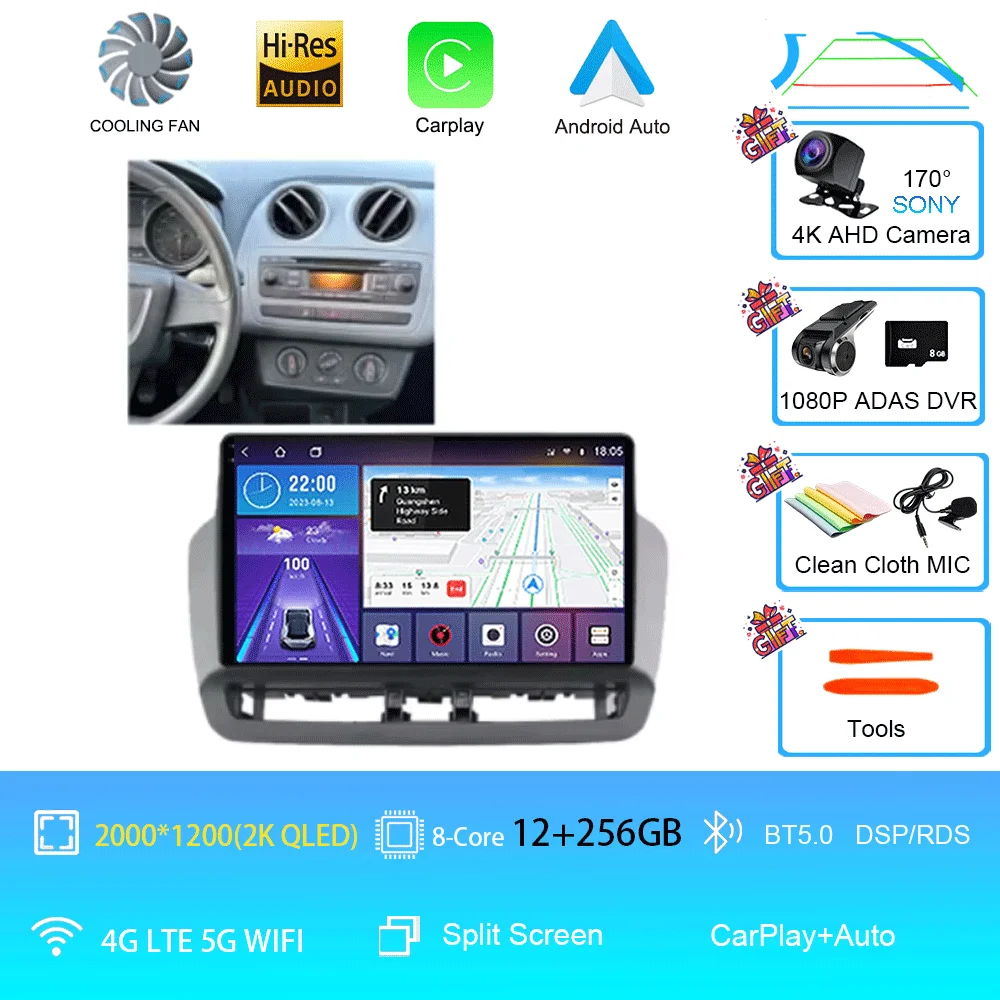Android 16 QLED touchscreen autoradio voor Seat Ibiza 2012-2015, 12GB+256GB, multimediaspeler, 5G WIFI, BT, GPS navigatie