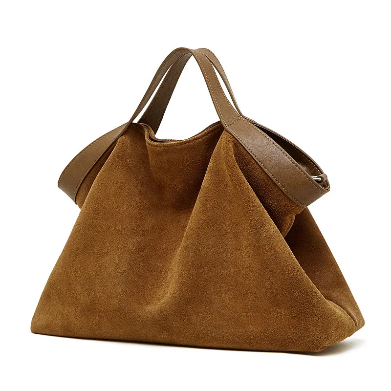 Women's Shoulder Bag Chic Fashion Large Capacity Crossbody Bag with Vintage Genuine Suede Leather Colorblock Daily Work Commute