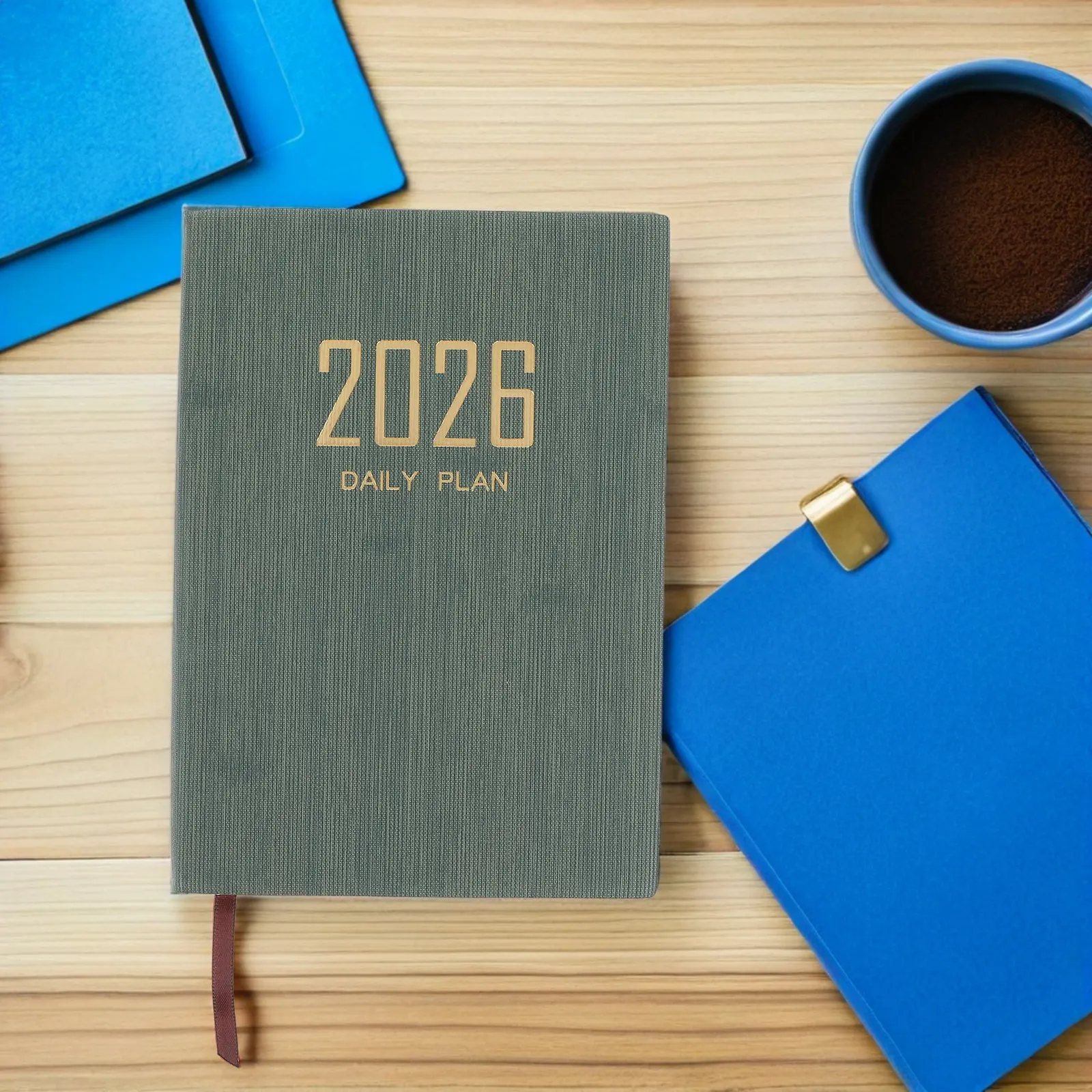 A5 Daily Planner 2026 January to December Monthly Weekly Daily Views Thick Premium Paper PU Cover Portable Organizer Notebook