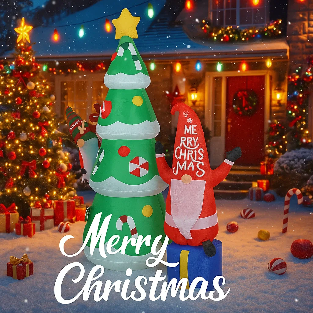 5.91FT عيد الميلاد لعبة قابلة للنفخ شجرة عيد الميلاد جنوم مع مصباح ليد الديكور لحديقة ساحة المنزل حفلة عيد الميلاد لوازم الحلي الهدايا