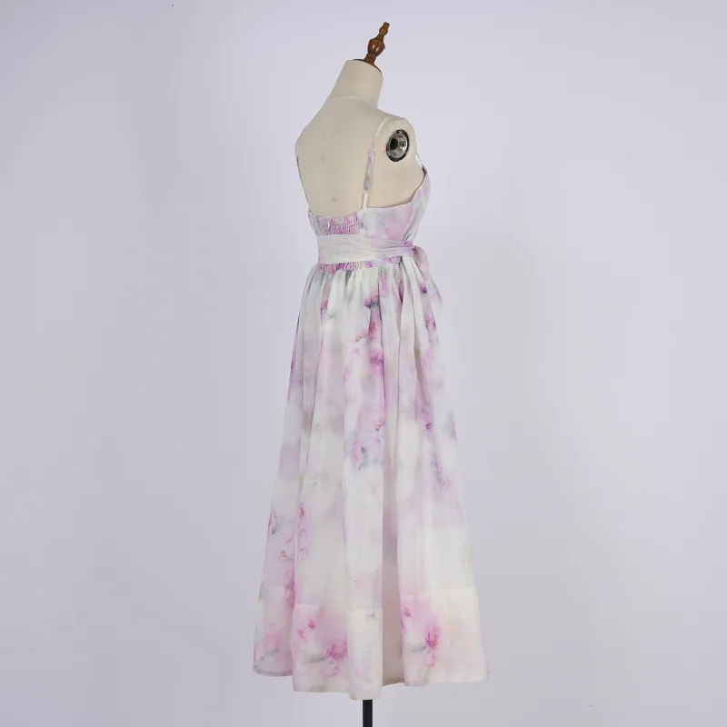 Briti Sle Purple Floral Embroidery ter Ne Puffy Skirt Dr Street Sle High Waist Lamb Velvet Long Sve Winter D...