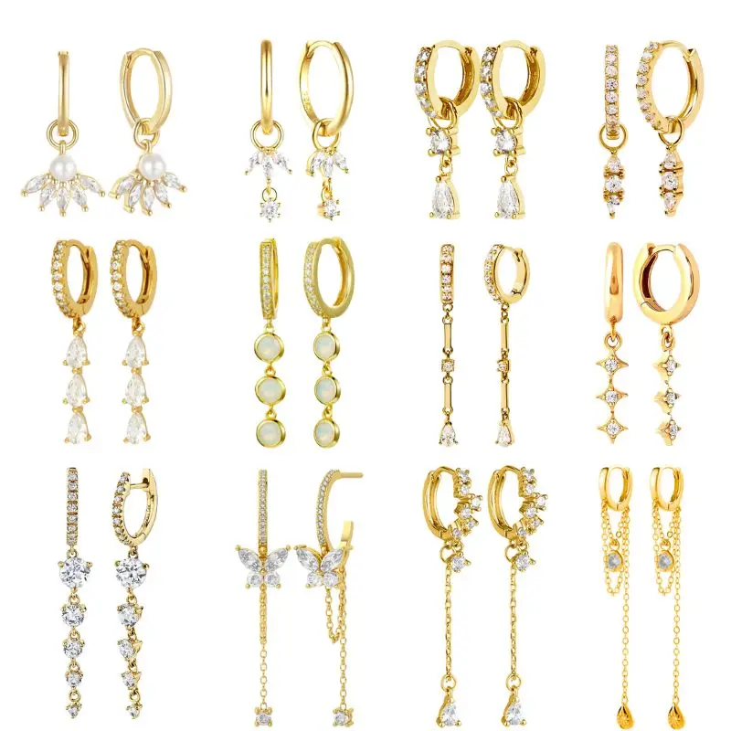 925 Sterling Silver Ear Needle Crystal Zircon Tassel Pendant Hoop Earrings Retro Small Fragrance Style High Jewelry Women Gifts