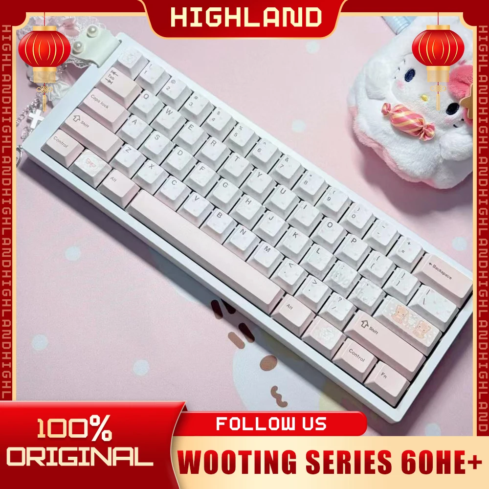 Wooting Series 60he+ Magnetic Keyboard Modified Top Matching End Product Custom Keyboard With Ribbon Pink Cute Peripheral Device