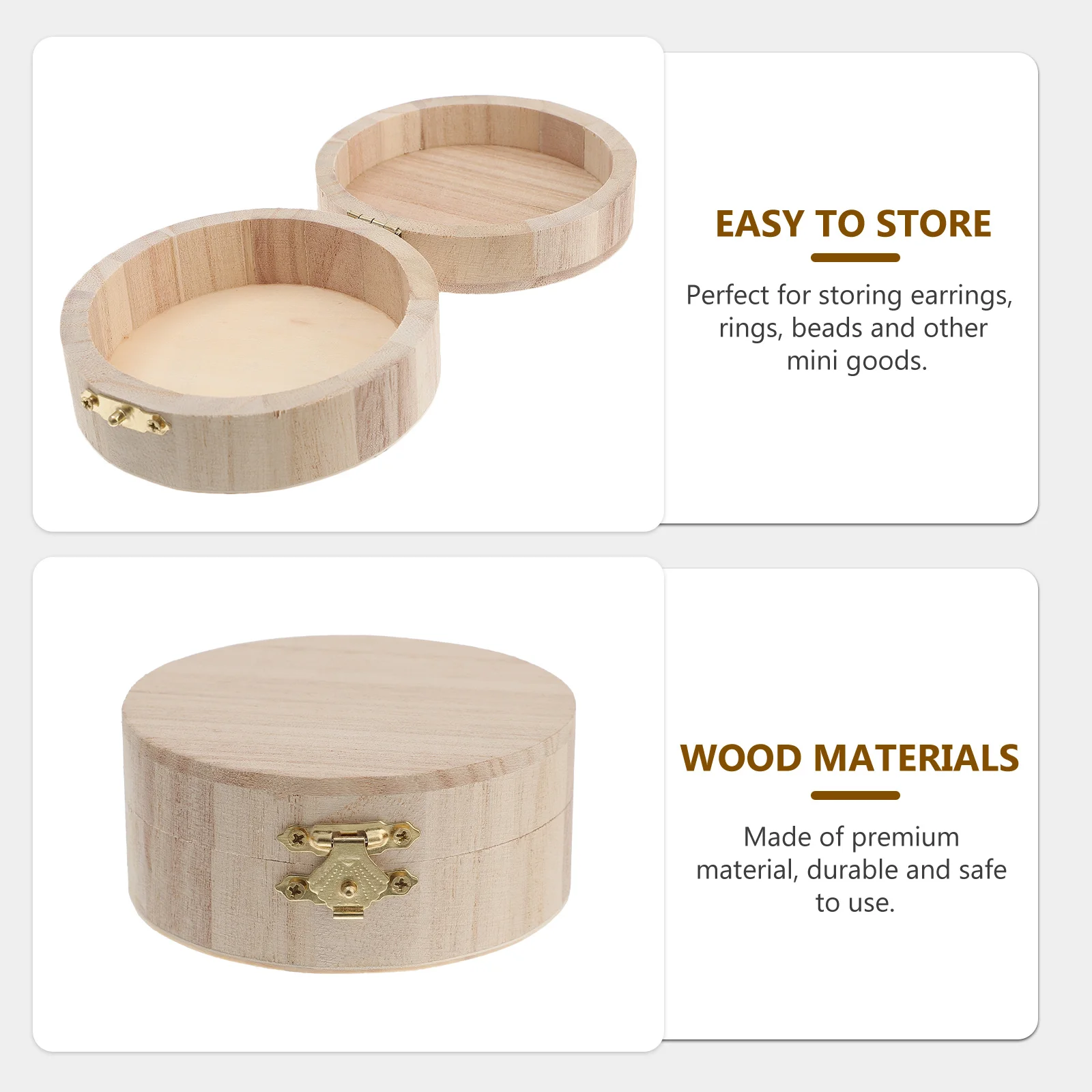 

2Pcs Wooden Jewelry Box Retro Design DIY Storage Container Small Trinket Case Jewelry Organizer for Rings Earrings