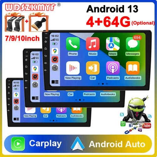 Imagen 1 del producto Radio con GPS para coche, reproductor Multimedia con Android 13, 7, 9, 10 pulgadas pantalla coche android auto 2 din receptor estéreo radio para automóvil 64G carplay android auto inalambrico regalo automático