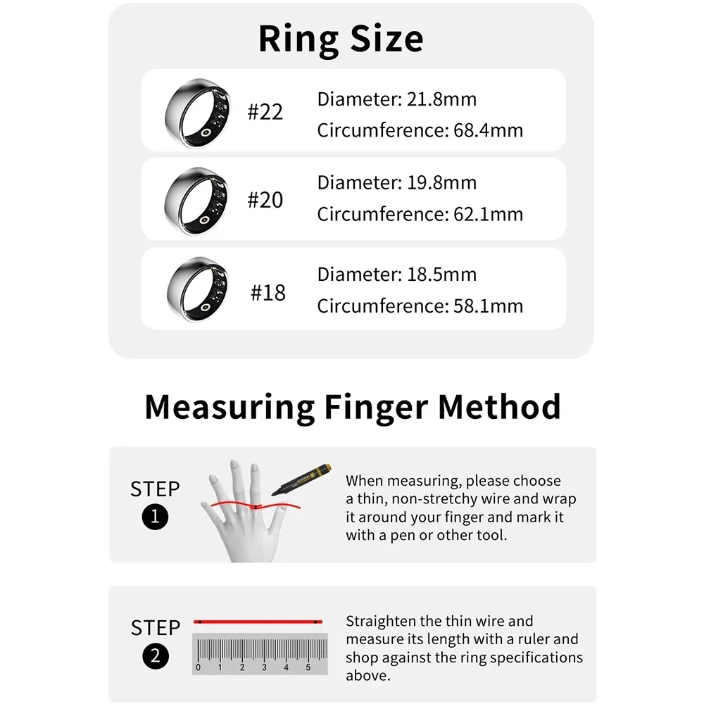 Smart Ring Fitness Tracker Heart Rate Blood Oxygen Sleep Health Monitor Pedometer Multi-Sports Mode Waterproof Sports Ring 2024