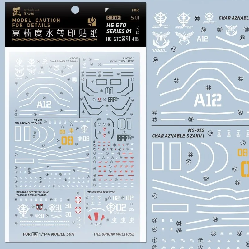 Artisan's Club Decal HGGTOS01 for HG 1/144 The Origin GTO Series 01 Multi‑use Mobile Suit High Precision Water Sticker DIY
