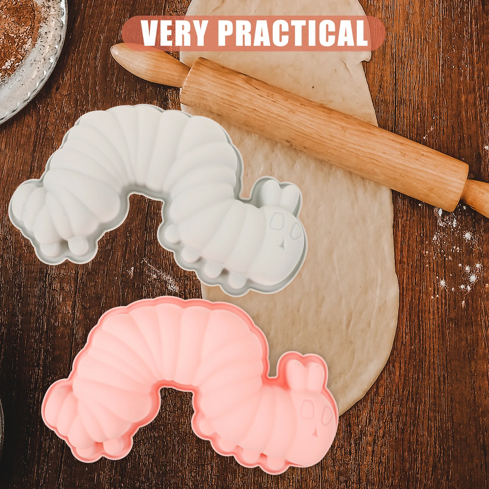

2Pcs Cute Silicone Baking Mold Caterpillar Shape Chocolate Candy Mold Non-Stick Flexible Cake Cookie Dessert Maker