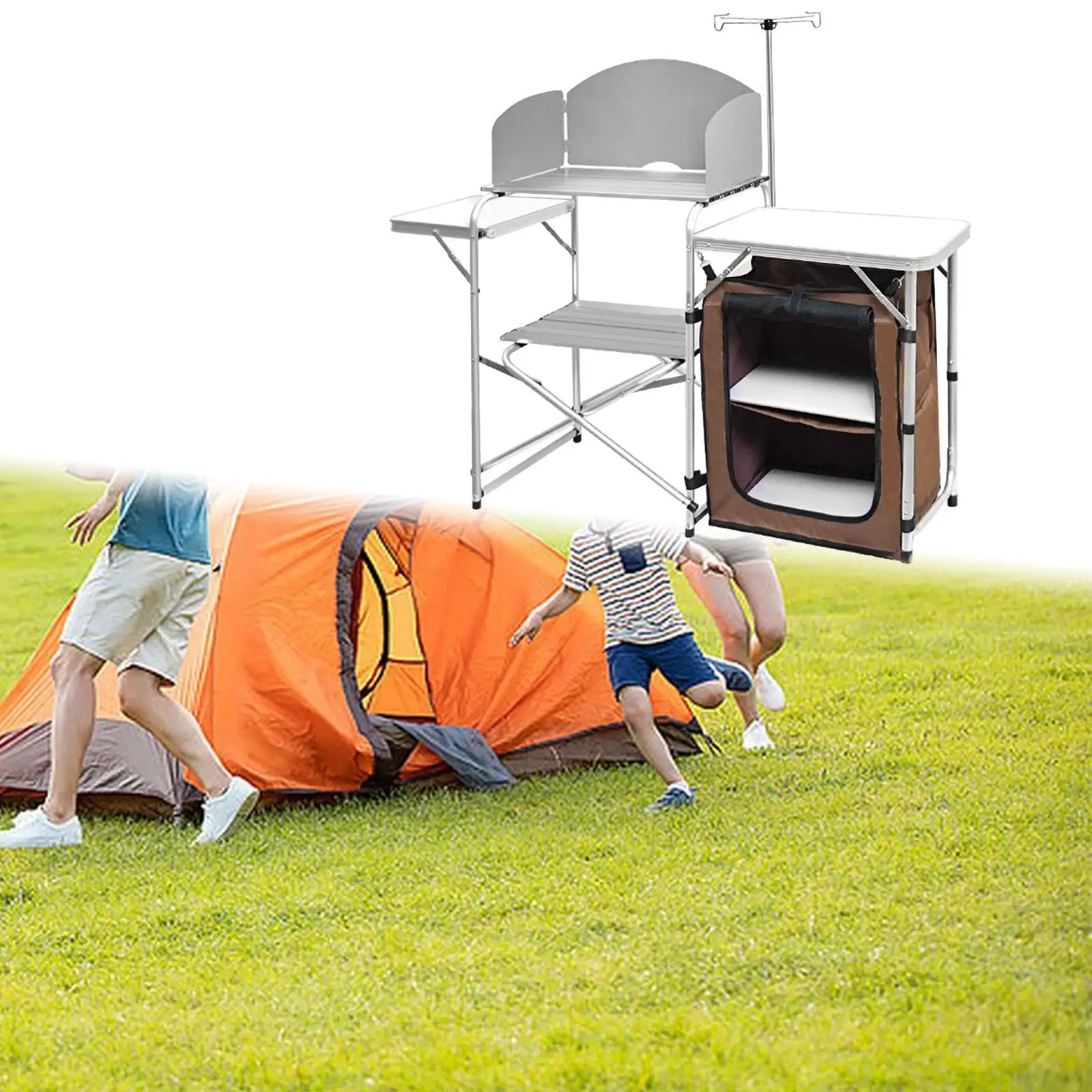 Camping Kitchen Table Folding Storage Cupboard Sturdy for Yard BBQ Traveling