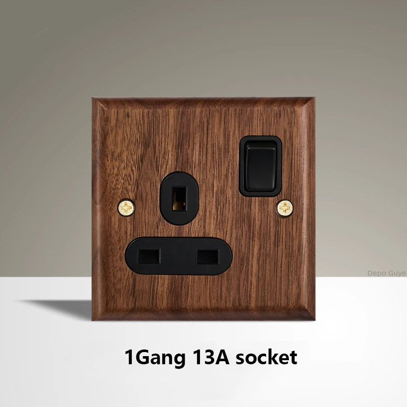 Black Walnut Wood Toggle Light Switch,Home retro Brass Panel,FR UK Universal Double USB Wall Electrical Socket Vintage Switch image 3