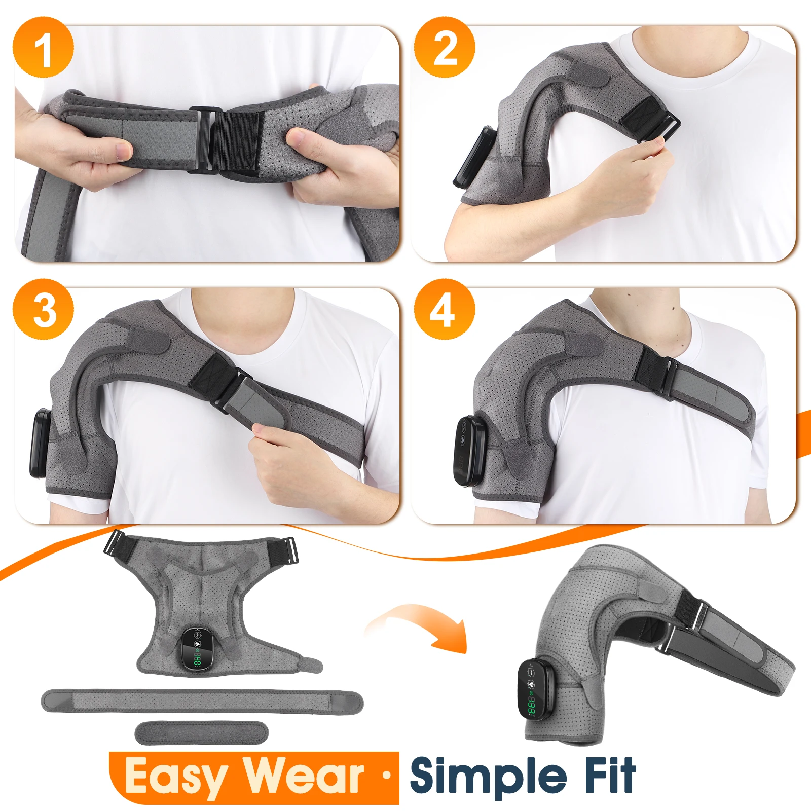 Heated Shoulder Massager Wrap Electric Vibration Massage Support Strap Smart LED Display Cordless Heating Pad Muscle Relaxation