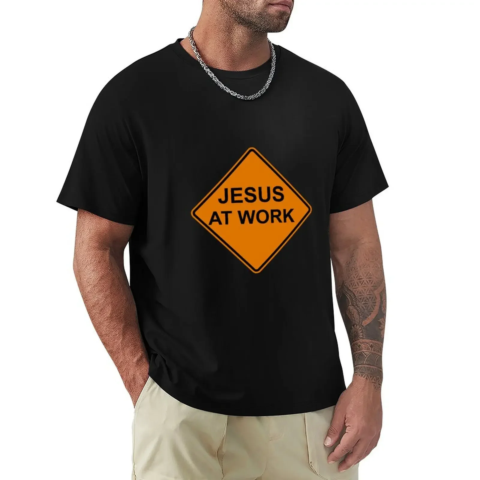 

Jesus at Work Road Sign T-Shirt quick drying shirts graphic tee anime stuff cotton t shirt men