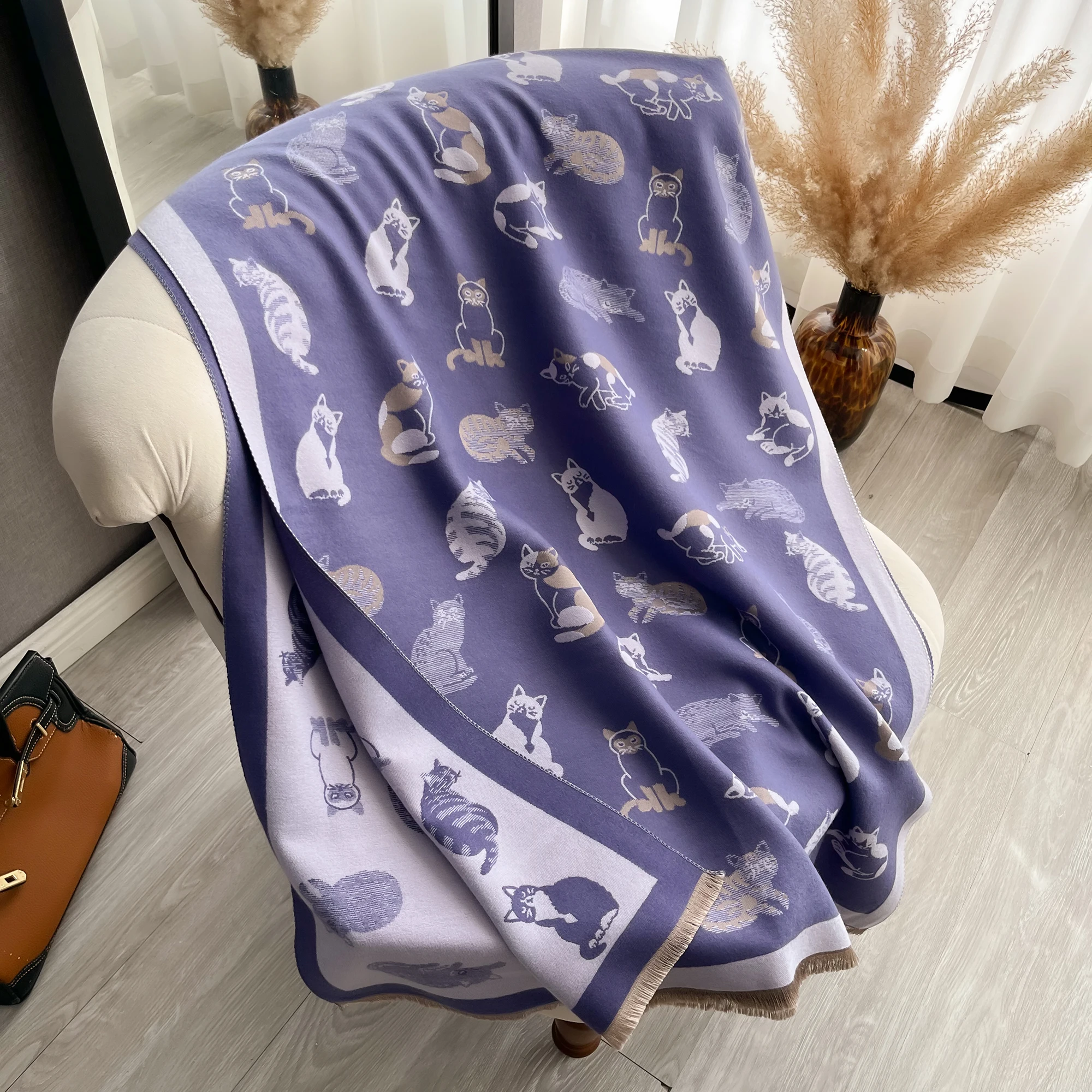 Frauen Neueste Tier Jacquard Katze Schal Imitation Kaschmir Weiche Warme Fransen Schal Herbst Winter Kältebeständig Winddicht Decke 2025 – Detail 18